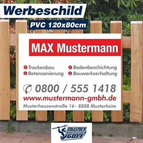 Werbeschild 3mm PVC (FOREX) Größe: 120 x 80cm