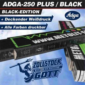 Zollstock ADGA 250 Plus-Schwarz mit, 90° Grad Rastung / in 2 Druckmodis (Einzigartig)